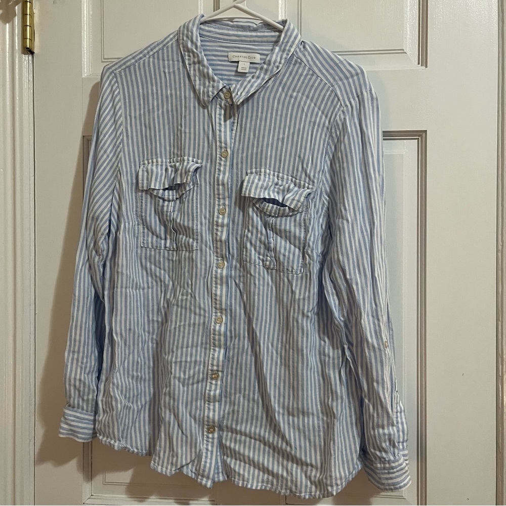 Blue and White Button Up Shirt